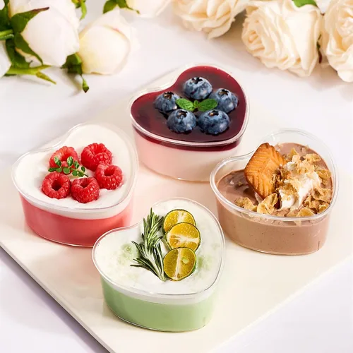 Miniatura 6 de TOFLEN Vasos de postre en forma de corazón de 5 onzas con tapas y cucharas, 300 unidades, sirve 100 unidades, mini vasos de plástico para postres