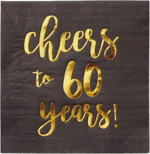 Miniatura 4 de BLUE PANDA Servilletas de cóctel con texto en inglés «Cheers to 60 Years» – Servilletas de fiesta de 60 cumpleaños – Decoración de 60 aniversario