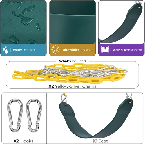 Miniatura 3 de Sorbus Asiento de columpio resistente color verde con cadena de 66" resistente a la oxidación - Repuesto de accesorios de juego de columpio