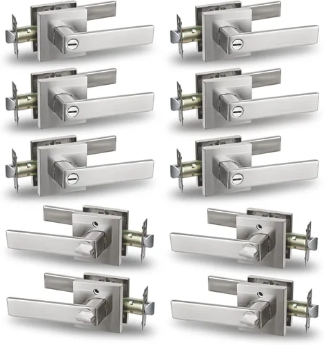 Miniatura 33 de USHTL01-SN-BK-6P - Manija cuadrada de privacidad para puerta de níquel cepillado sin llaves para dormitorio o baño, USHTL01-SN-BK-6P