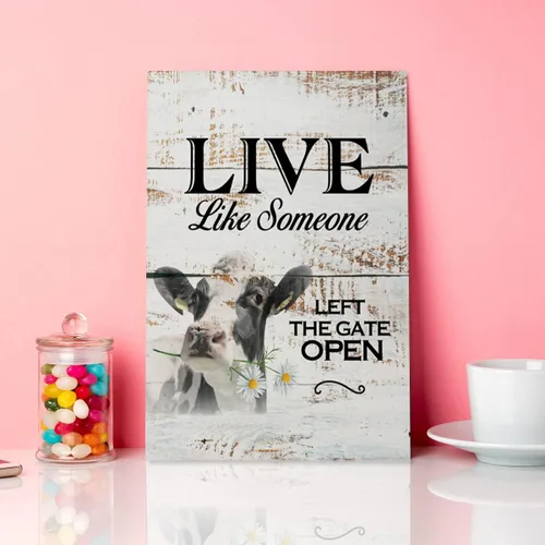 Miniatura 4 de Lienzo decorativo para pared con diseño de granja campestre, diseño de vaca divertida Live Like Someone Left The Gate Open Retro Style Impresiones