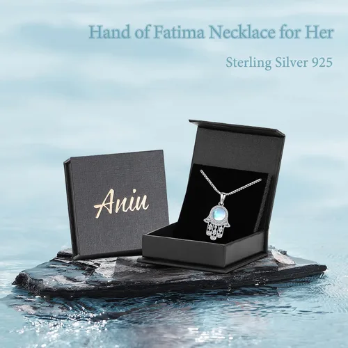 Miniatura 65 de Aniu Joyería de plata de ley 925 Hamsa de Fátima para mujer con circonita cúbica, viene con caja de regalo negra