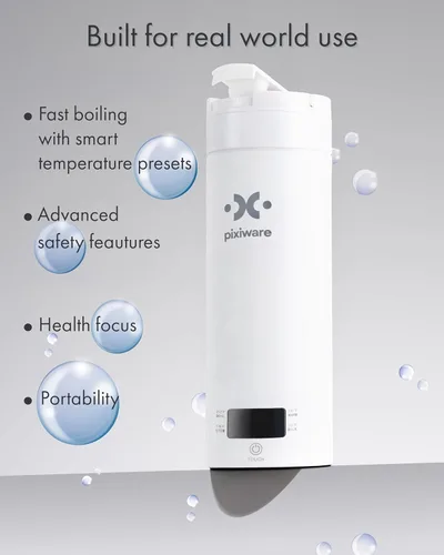 Miniatura 3 de Tapa elevadora para agua caliente sobre la marcha, 15.2 fl oz, pequeña tetera eléctrica portátil, 4 ajustes preestablecidos de temperatura Blanco