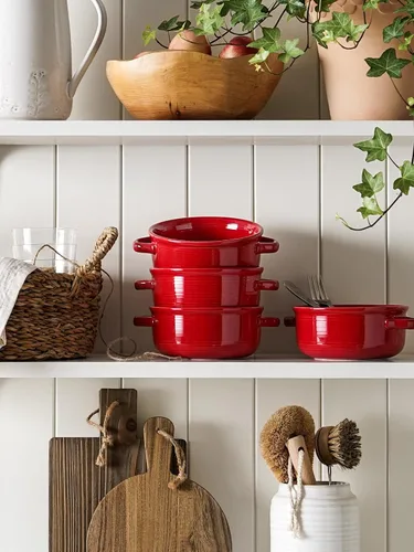 Miniatura 8 de LE TAUCI Cuencos para sopa con asas - 22 oz de cerámica sin plomo para sopa de cebolla francesa, aptos para horno y microondas, diseño resistente al