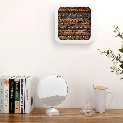 Miniatura 4 de 10" Square Modern Wall Clock,African Mud Cloth Tribal Print Kitchen Clocks Wall Battery Operated,Silent Non Ticking Unique Funny Cute Wall Clock for