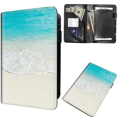 Miniatura 29 de Libreta de pedidos para camarera, cartera de cuero con bolsillo con cremallera oculta, soporte para bolígrafos, lindo organizador para camarera