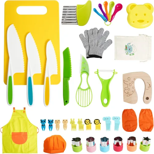 Miniatura 7 de 26 piezas de juego de cuchillos para niños, herramientas de cocina Montessori para niños pequeños para cocina real, juego de cuchillos libres de BPA