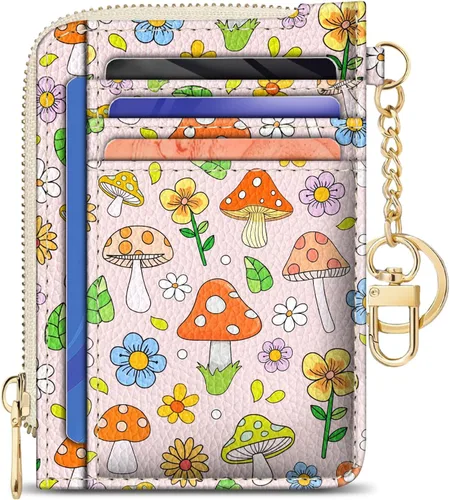 Miniatura 24 de GIANCOMICS Cartera delgada con tarjetero para mujer, funda pequeña con bloqueo Rfid, llavero de bolsillo delgado con cremallera curvada, tarjetero