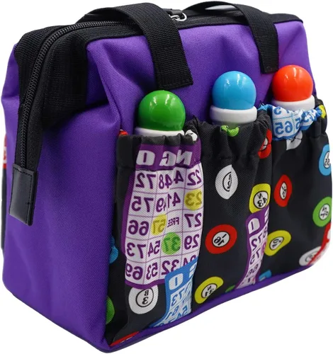 Miniatura 7 de Yuanhe Bingo Dauber Tote Bag - Bolsa de 6 bolsillos con patrón de bingo, Negro -, Bolso Rojo