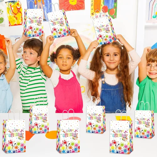 Miniatura 5 de gisgfim 12 bolsas de arte de pintura prémium con temática artística de cumpleaños, bolsas de golosinas, suministros de regalo, bolsas de regalo