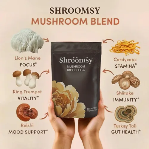 Miniatura 3 de SHROOMSY Café de hongos – 6 supermezcla de hongos adaptogénicos (Cordyceps, Reishi, Shiitake, melena de león, más) – Con aceite MCT y leche de coco