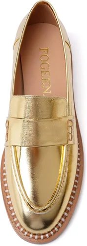 Miniatura 3 de Mocasines de cuero mate para mujer, estilo casual, sin cordones, punta redonda, tacón bajo grueso, zapatos de vestir de 1 pulgada