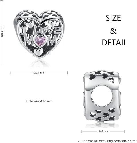 Miniatura 2 de ASELFAD I Love You Heart Sterling Silver Charms for Bracelets Best Valentines Day Mothers Day Christmas Anniversary Birthday Gifts for Mom Daughter