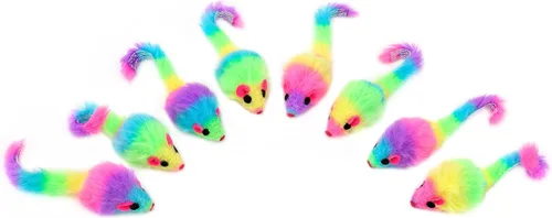 Miniatura 9 de CHIWAVA 36 ratones de juguete de gato peludo de color arcoíris de 1.8 pulgadas con sonajero gatito ratón juego interactivo