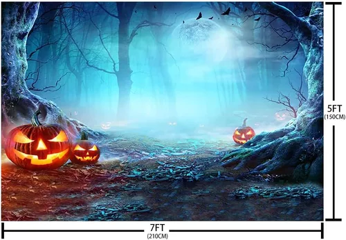 Miniatura 5 de SENDY Telón de fondo de Halloween de 7 x 5 pies para fotografía, noche de terror, decoración de fiesta de bosque aterrador, día de todos los santos