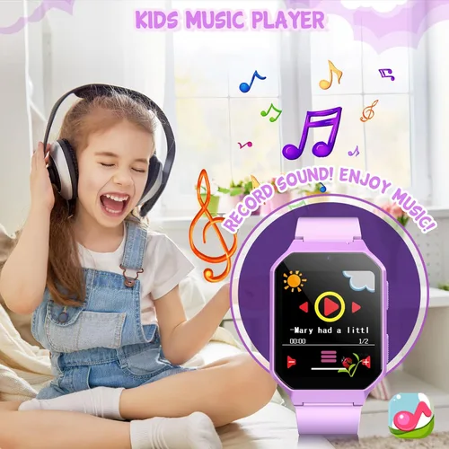 Miniatura 4 de Reloj inteligente para niños de 3 a 12 años y niñas, 26 juegos de rompecabezas, reloj inteligente con cámara, podómetro, cronómetro, reproductor