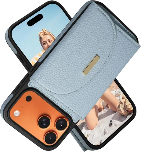 Miniatura 44 de Funda tipo cartera para iPhone 15 Pro de 6.1'', funda plegable con ranuras para tarjetas, soporte con anillo y atril, cubierta protectora tipo folio