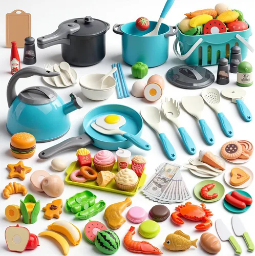 Juego de cocina de 130 piezas, ollas de juego de cocina para niños pequeños, sartenes, utensilios, utensilios de cocina, alimentos diarios, frutas y