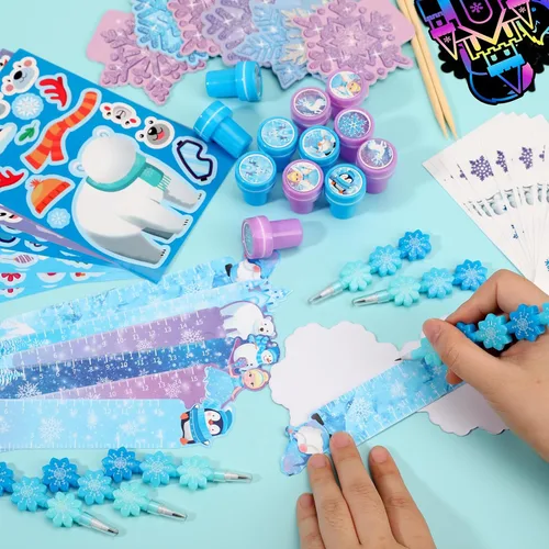 Miniatura 4 de BenLouis 216 piezas de papelería escolar congelada, regalos de fiesta de copo de nieve de invierno, regalo de aula, premios de recompensa a granel