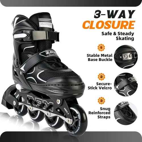Miniatura 3 de 2PM SPORTS Patines en línea para niños y niñas, niños de 5 a 8 a 12 años, 4 a 6, 6 a 12 años, con ruedas iluminadas, cuchillas ajustables para Negro