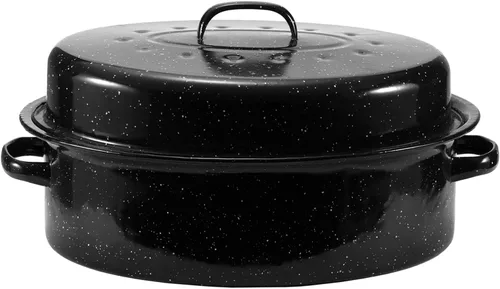 JY COOKMENT Bandeja ovalada esmaltada de 19 pulgadas para asar con tapa abovedada - Ideal para asar pavo, pollo, cordero, verduras - Apto para