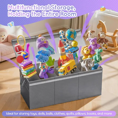 Miniatura 3 de Lewondr Organizador de almacenamiento de juguetes extra grande de 160 litros con tapa, caja de juguetes plegable resistente de 40 x 16 x 16
