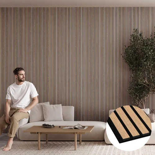 Bark & Bole Oak - Paneles acústicos de chapa de madera texturizada 3D para pared y techo, solución decorativa que absorbe el sonido para hogares,