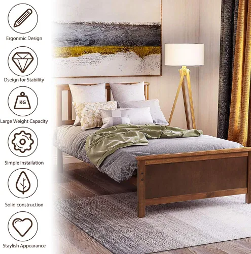 Miniatura 4 de Twin Bed, Premium Platform Bed Frame with Strong Wood Slat Support, Easy Assembly, No Box Spring Needed (Walnut)