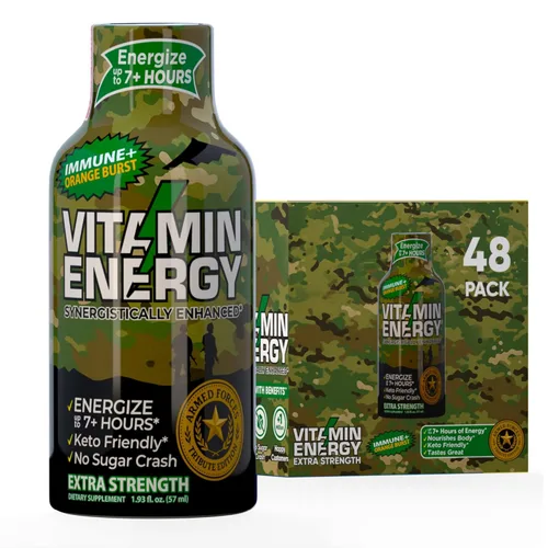 Miniatura 71 de Vitamin Energy Immune+ Extra Strength Energy Shot Army Orange 10 unidades, 260 mg de cafeína natural, vitaminas B, citicolina, té verde, apoyo