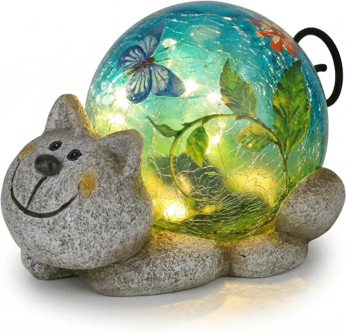 Miniatura 9 de Afirst Estatuas solares de jardín para exteriores, adorno de césped de gato con luces solares de vidrio agrietado, decoración al aire libre