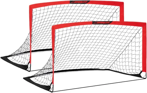 L RUNNZER Portería de fútbol para niños, red de fútbol desplegable para patio trasero, juego de 2 con funda de transporte portátil Rojo