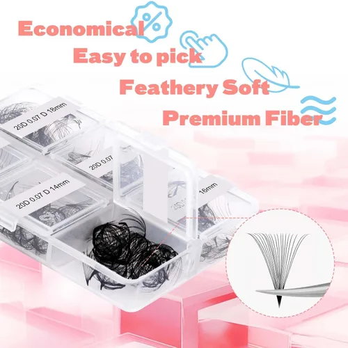 Miniatura 56 de Extensiones de Pestañas Rizo D 0.59-0.79 pulgadas Bandeja Mixta Seda Extensiones de Pestañas Clásicas Suministros Extensiones de Pestañas