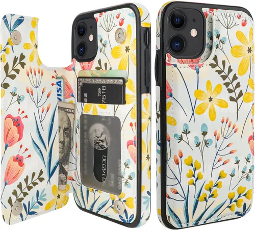 Miniatura 13 de HAOPINSH Funda tipo cartera para iPhone 11 con portarjetas, patrón de mármol rosa azul con tapa trasera plegable, funda de cuero PU con soporte