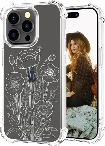 Miniatura 68 de Hungo Funda compatible con iPhone 15 Plus para mujer, diseño floral transparente, lindo, flor azul rosa Rosas Azules