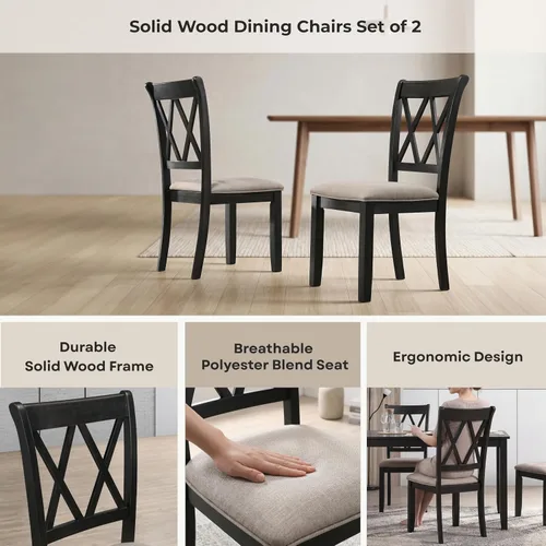 Miniatura 9 de Roundhill Furniture Windvale - Silla de comedor tapizada de tela, juego de 2, color negro