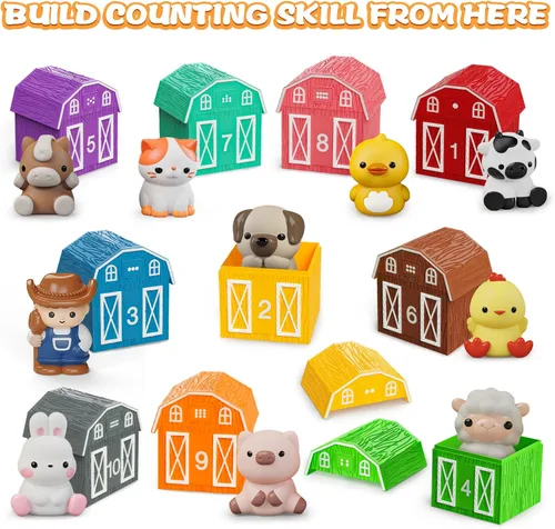Miniatura 7 de Juguete de aprendizaje para niños pequeños de 1, 2 y 3 años, 20 piezas de animales de granja y marionetas de dedo, juguetes Montessori para niños