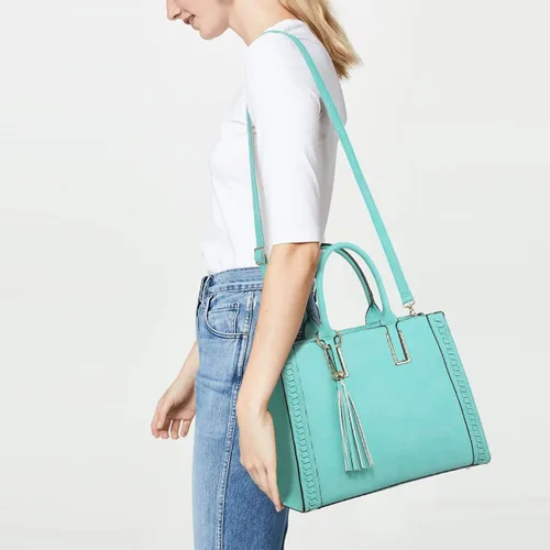 Miniatura 6 de Dasein Bolsos de mano para mujer, bolso de hombro de cuero vegano, bolso de trabajo para mujer con bolso a juego, Marrón