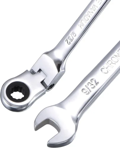 Miniatura 3 de uxcell Llave combinada de trinquete de cabeza flexible de 9/32 pulgadas SAE 72 dientes 12 puntos de trinquete de caja terminada herramientas