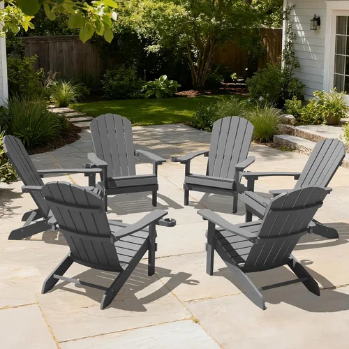 Miniatura 34 de YEFU Silla Adirondack de plástico resistente a la intemperie, sillas de patio con instalación fácil en 5 pasos, se ve exactamente como madera real