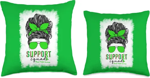 Miniatura 3 de Support Squad Mental Health Awareness Month For Women Green Throw Pillow
