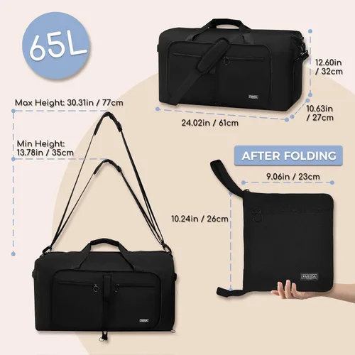Miniatura 3 de Fmeida Bolsa de lona 65L, 65L-Negro, Bolsa de lona con compartimento para zapatos