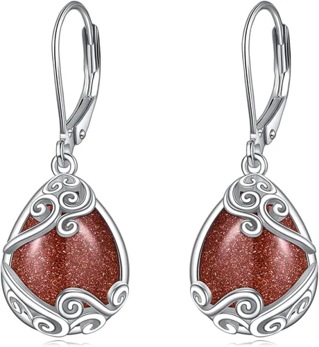 Miniatura 138 de Aretes colgantes con forma de lágrima de filigrana de piedra lunar de plata de ley 925 con cierre de palanca para mujer, regalos de joyería