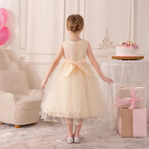 Miniatura 7 de Vestido formal para niña de flores, vestido formal para fiesta de cumpleaños, boda, bordado floral, vestidos de satén de tul para niños de 2 a 12
