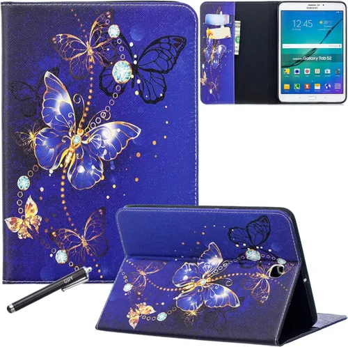 NewShine - Funda para Galaxy Tab S2 8.0 - Funda de piel sintética con ranuras para tarjetas, soporte para notas para tableta Samsung Galaxy Tab S2