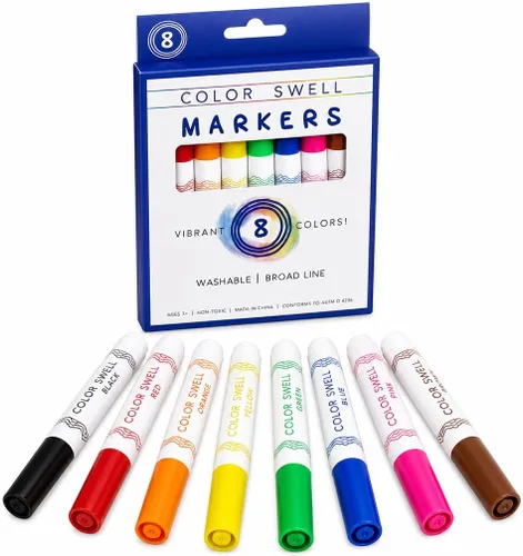 Color Swell Paquete de 8 marcadores de línea ancha, lavables, no tóxicos, ideales para niños, estudiantes, adultos y actividades en el aula