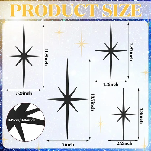 Miniatura 3 de Blulu 4 piezas de decoración de pared de hierro fundido con forma de estrella de Starburst, decoración de metal de mediados de siglo moderno, Gris