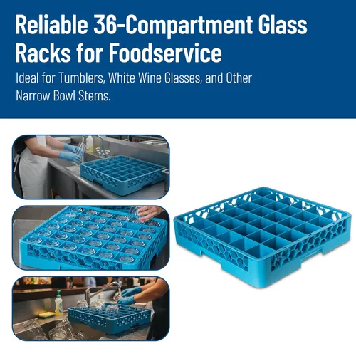 Miniatura 7 de Carlisle FoodService Products RG3614 OptiClean - Estante de vidrio con 36 compartimentos, compartimentos de 2.94 pulgadas, color azul (paquete de 6)