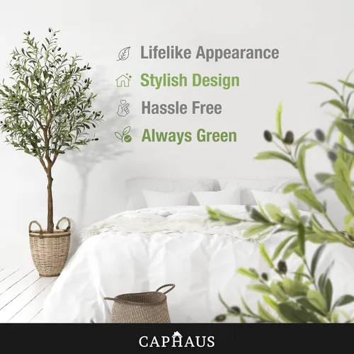 Miniatura 6 de CAPHAUS Árbol de olivo artificial de 5 pies y 60 pulgadas, planta sintética en maceta, rama de olivo sintético y fruta, árbol topiario falso