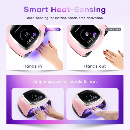 Miniatura 7 de Gugusure Lámpara de uñas LED UV, secador de uñas mejorado de 180 W para esmalte de gel con pantalla LCD, sensor automático y 4 ajustes