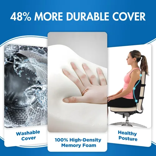 Miniatura 5 de Niceeday Almohada de Apoyo Lumbar para Silla de Oficina y Coche, Cojín de Espuma Viscoelástica para Alivio del Dolor Lumbar en Sillas de Oficina